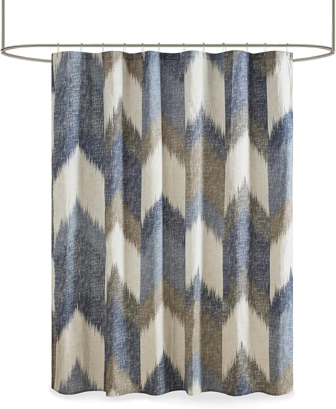 Ink+Ivy Alpine Shower Curtain Cotton Printed Modern Abstract Pattern Machine Washable Home Bathroom Decorations, 72x72, Navy