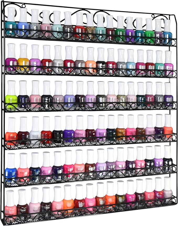 AMT 6 TIER Metal Nail Polish Racks, Fit Up To 108 BOTTLES, Black Wall Mounted, Display for The Wall, Young Living Essential Oils Organizer for Home Salon Business Spa (108 Bottles)