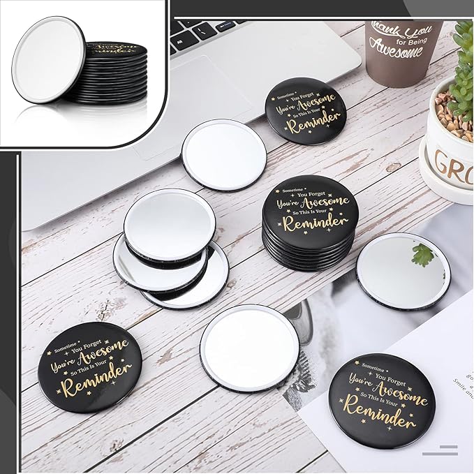 Hoolerry 24 Pcs Inspirational Compact Mirror Bulk 2.76 Inch Small Pocket Mirrors You're Awesome Appreciation Gifts for Women Coworker Employee Teacher