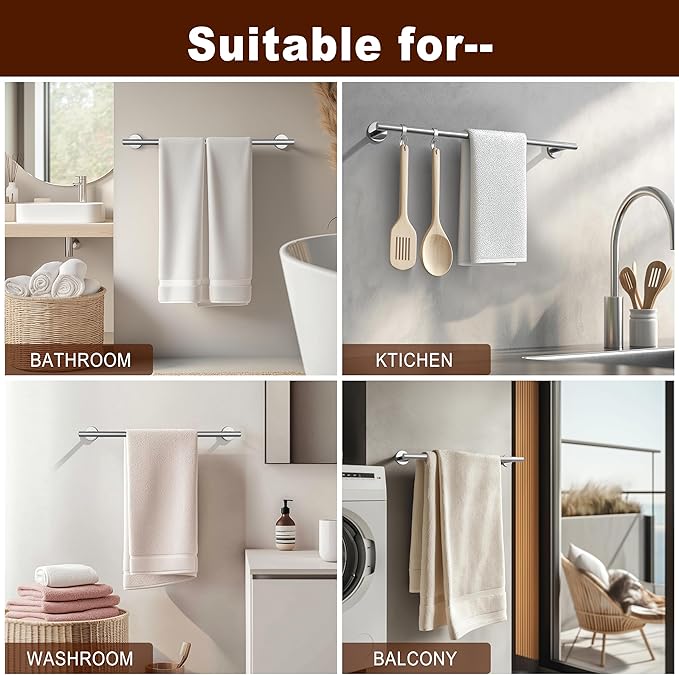 SEIDO 36 Inch Polished Chrome Towel Bar (2-Pack), Anti-Drop Bathroom Towel Holder Rod 22lb Capacity, SUS 304 Stainless Steel Double Towel Rack Wall Mounted, 33" Hanging Length, Complete Hardware