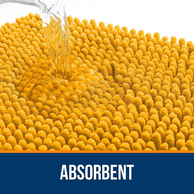 OLANLY Bathroom Rugs 40x32, Extra Soft Absorbent Chenille Bath Rugs, Rubber Backing Quick Dry, Machine Washable Bath Mats for Bathroom Floor, Tub and Shower, Home Decor Accessories, Golden Yellow