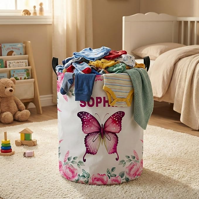 Custom Butterfly Laundry Baskets, Personalized Butterfly Gifts for Butterflies Lovers, Collapsible Laundry Hamper with Name for Kids Adults Home Decoration