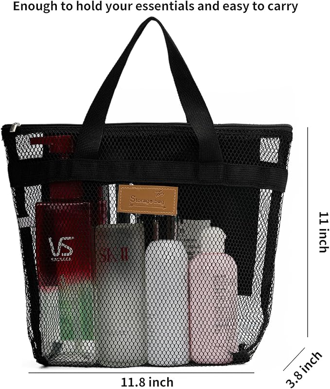 TOPASION Mesh Shower Caddy Bag Portable Hanging Toiletry and Bath Organizer with Zipper for Travel, Gym, Camping, College Dorms, Beach