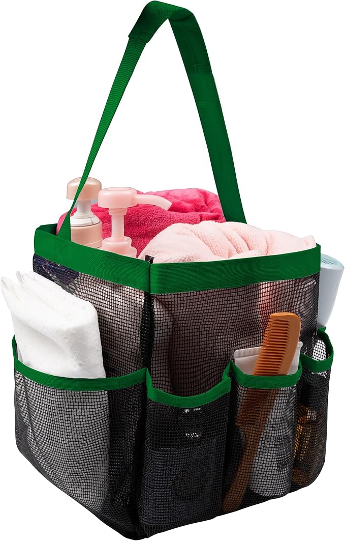 Mesh Shower Caddy Bathroom Portable College Dorm Essentials for Girls Guys Shower Tote Beach Camp Travel Hanging Toiletry Bag Green