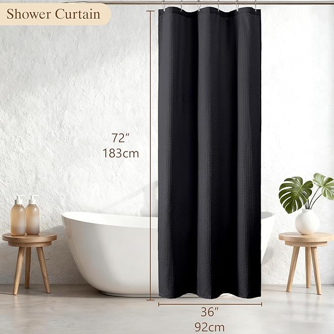 Aiyufeng Waterproof Fabric Shower Curtains for Bathroom，Dot Like Embossed Textured Soft Polyester Cloth Stall Shower Curtain，Hotel Luxury Quality Machine Washable，36Wx72L，Black