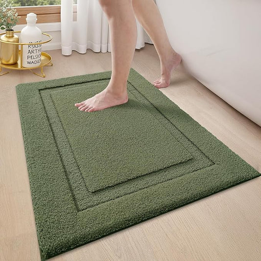 LUMI Ultra Soft Bathroom Rugs Non Slip with Rubber Backing, Absorbent Washable Bath Mat Quick Dry, Upgraded Premium Microfiber Plush Carpet for Bathtub and Shower Floor, Green, 16x24