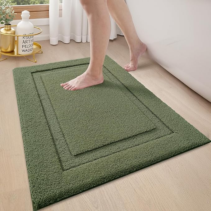 LUMI Ultra Soft Bathroom Rugs Non Slip with Rubber Backing, Absorbent Washable Bath Mat Quick Dry, Upgraded Premium Microfiber Plush Carpet for Bathtub and Shower Floor, Green, 17x30