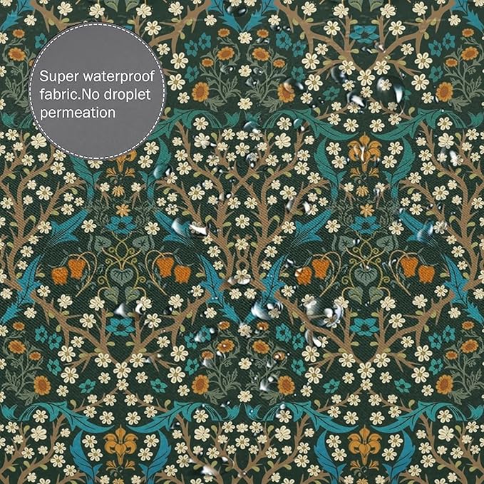 Mid Century Vintage Daisy Fabric Shower Curtain,Green Garden Flower William Morris Abstract Art Hotel Quality,Machine Washable,72L x66W for Bathroom.