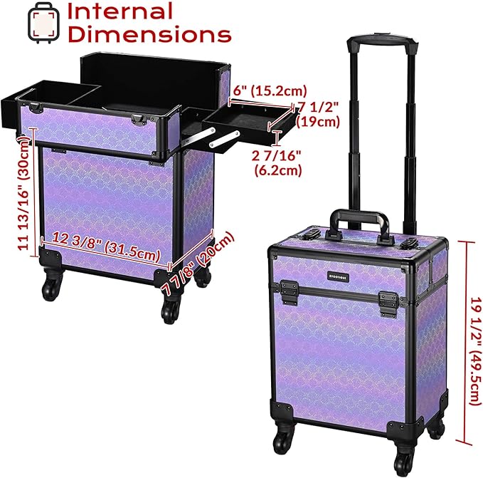 BYOOTIQUE Makeup Rolling Case Nail Cart Organizer with Wheels False Eyelash Storage Hairdressing Brush Bags for Beauty Salon Hairstylist Barbershop,Charm ForgetMeNot