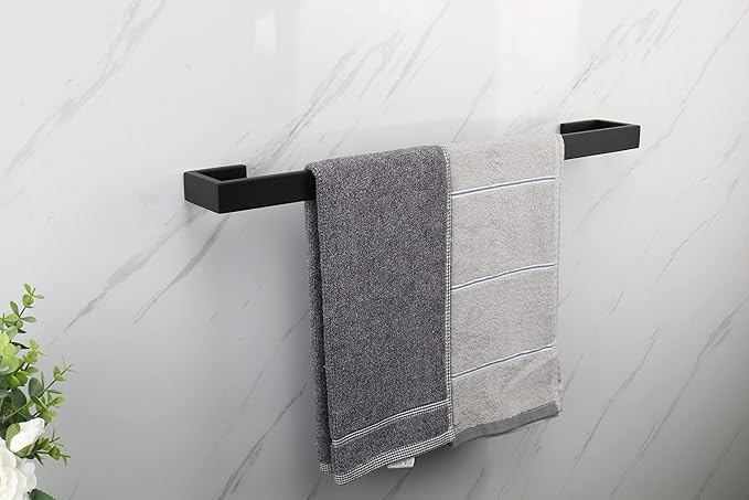TocTen Bath Towel Rack - Square Base Thicken SUS304 Stainless Steel Towel Bar for Bathroom, Bathroom Bar Accessories Towel Rod Heavy Duty Wall Mounted Towel Holder (Matte Black, 24 Inch)