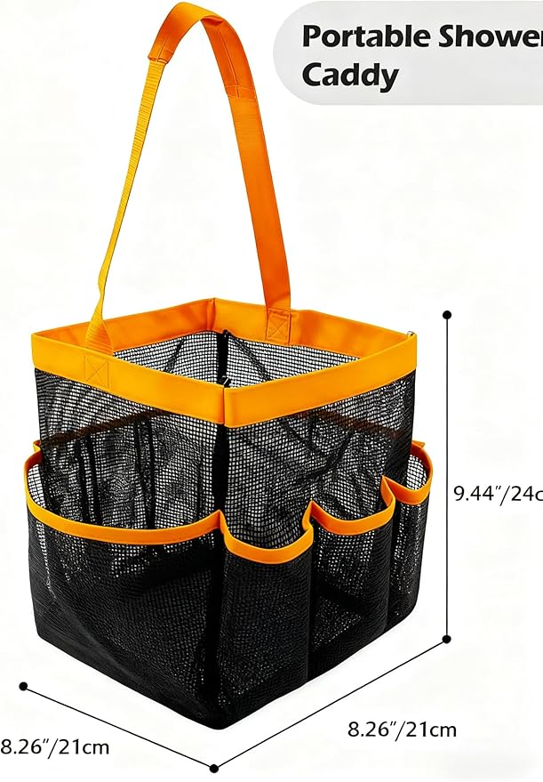 Mesh Shower Caddy Bathroom Portable College Dorm Essentials for Girls Guys Shower Tote Beach Camp Travel Hanging Toiletry Bag Orange