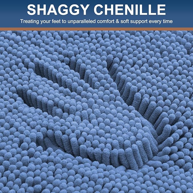 Smiry Luxury Chenille Bathroom Rugs 24x16, Extra Soft and Absorbent Shaggy Bath Mat, Machine Washable, Non-Slip Plush Carpet Runner for Tub, Shower, and Floor, Home Decor Accessories, Cornflower Blue