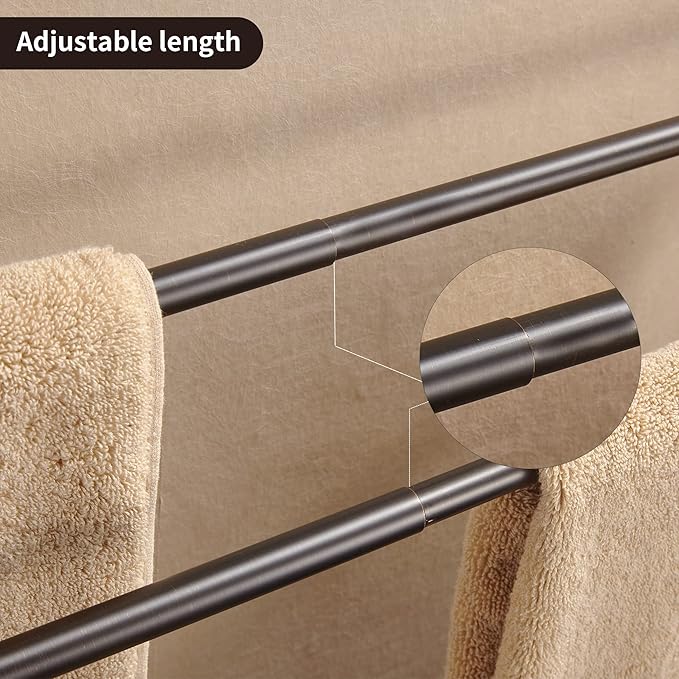 WOLIBEER Bronze Double Towel Bar, Adjustable 14.96 to 26.57 inches Towel Holder Oil Rubbed Farmhouse Towel Rack Rustic Towel Hanger Bathroom Wall Mounted