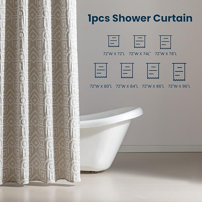 SLEEP ZONE Geometric Jacquard Shower Curtain, Textured Fabric Shower Curtains Lattice Curtain for Modern Home Decorations Bathroom, 72" × 98" Beige Lattice