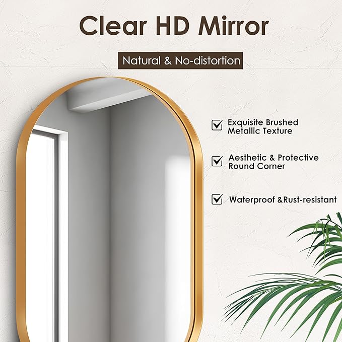 SogesHome Modern Medicine Cabinet with Mirror, 20"x34" Oval Decro Recessed Mirror Cabinet, Wall-Mount Bathroom Vanity Mirror with Storage with 2 Shelves, Perfect for Bathroom, Gold
