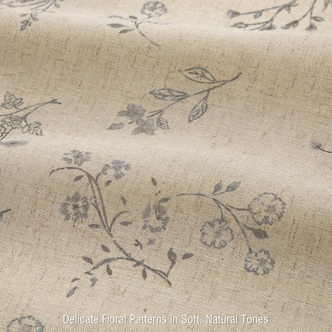 Grey Floral Farmhouse Vintage Linen Shower Curtain, French Country Shower Curtains for Bathroom, Gray, 72Wx72H
