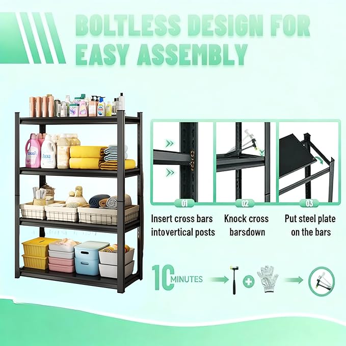 4-Tier Bathroom Storage Shelves, Adjustable Bathroom Organizers and Storage Stand, Heavy Duty Metal Shelving Unit , Classic Open Floor Utility Shelf for Laundry ,Kitchen,Living Room (12"D*14"W*44"H)