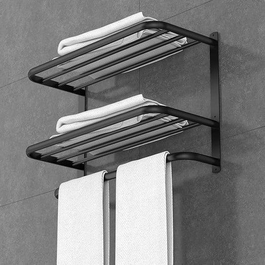 CAXIMSY 22.8Inch Towel Rack for Bathroom and Lavatory Towel Hanger with Wall Mount Towel Bars 304 Stainless Steel No Drill Tower Holder Shelf (3 Layers Black Towel Rack)