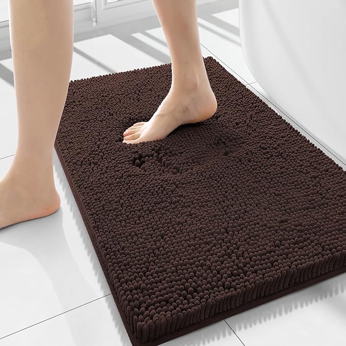 Smiry Luxury Chenille Bathroom Rugs 44x32, Extra Soft and Absorbent Shaggy Bath Mat, Machine Washable, Non-Slip Plush Carpet Runner for Tub, Shower, and Floor, Home Decor Accessories, Brown