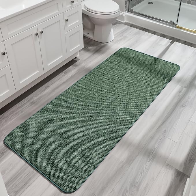 Bath Mat,Ultra Thin Bathroom Runner Rugs,Large Bath Mats for Bathroom,Quick Dry,Non-Slip,Machine Washable,Low Pile,Bath Rug,Shower Outside,Sink,Home Decor Accessories.Green,2'x5'（24x60inch）