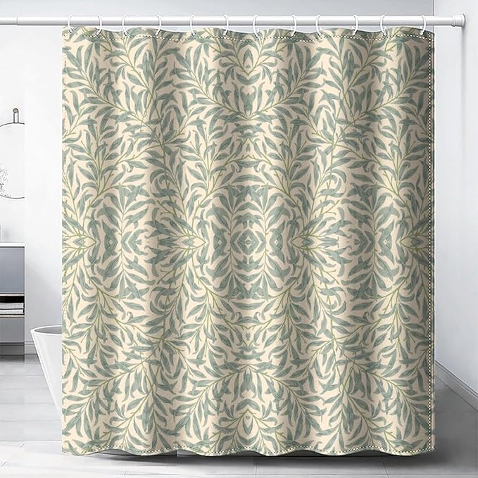Vintage Botanical Shower Curtain William Morris Designs Green Jungle Fruit Print Shower Curtain Set Polyester Interior Waterproof Shower Curtain with 12 Hooks 72x72 Inches(183x183cm)