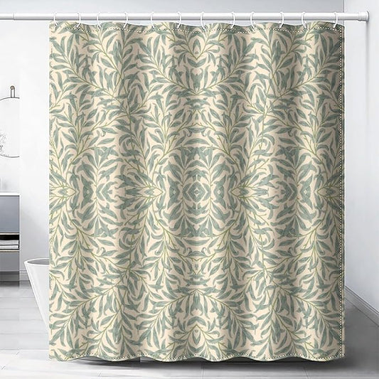 Vintage Botanical Shower Curtain William Morris Designs Green Jungle Fruit Print Shower Curtain Set Polyester Interior Waterproof Shower Curtain with 12 Hooks 72x72 Inches(183x183cm)