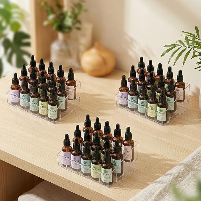 3Pack Essential Oil Holder,24Slots Plastics Essential Oil Storage,for Bottles Perfumes and Nail Polish Shelf,Essential Oil Organizer,Makeup Storage Rack
