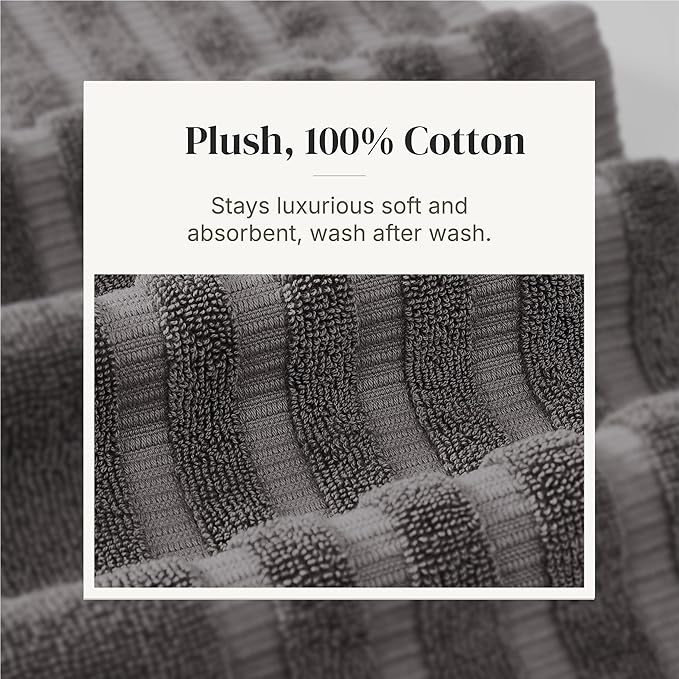 Modern Threads Classic Diamond 6-Piece 100% Cotton Towel Set – Yarn Dyed Jacquard – Includes 2 Bath Towels, 2 Hand Towels, 2 Washcloths – Absorbent, Quick Dry, Soft & Durable – Gray