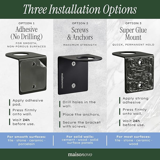 Shampoo and Conditioner Dispenser Wall Mounted Set of 2 Black - No Drill Shower Soap Dispenser for Bathroom Refillable - Spa Hotel Style Accessories by MaisoNovo