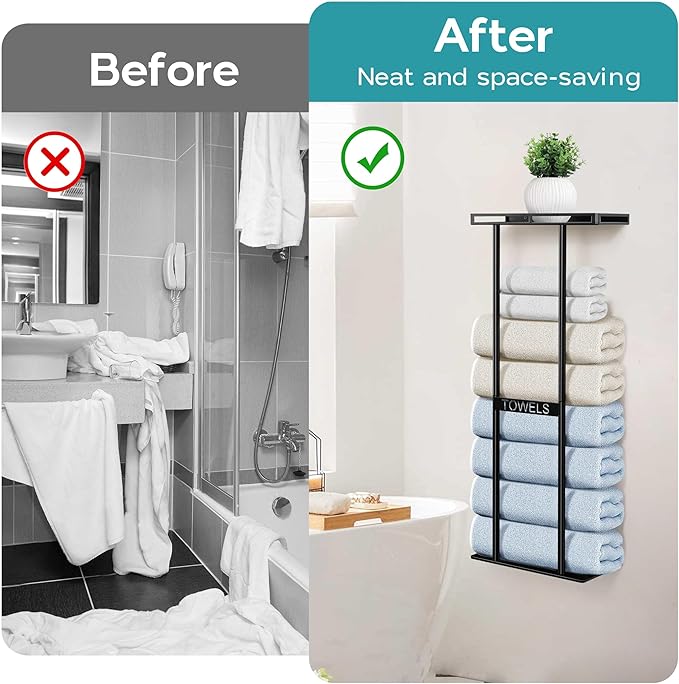 Onader Towel Racks for Bathroom Wall Mounted, 30 Inch Bath Storage Towel Holder with Metal Shelf, Black