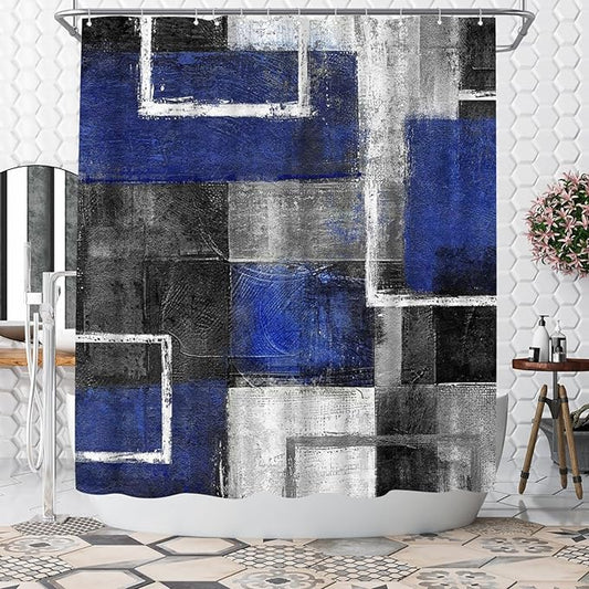 WELMECO Abstract Blue Shower Curtain Geometric Bathroom Decor Polyester Fabric 72x72inch (Blue), WM126