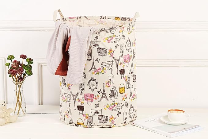 Merdes 19.7?€??€? Waterproof Foldable Laundry Hamper, Dirty Clothes Laundry Basket, Linen Bin Storage Organizer for Toy Collection (Paris)