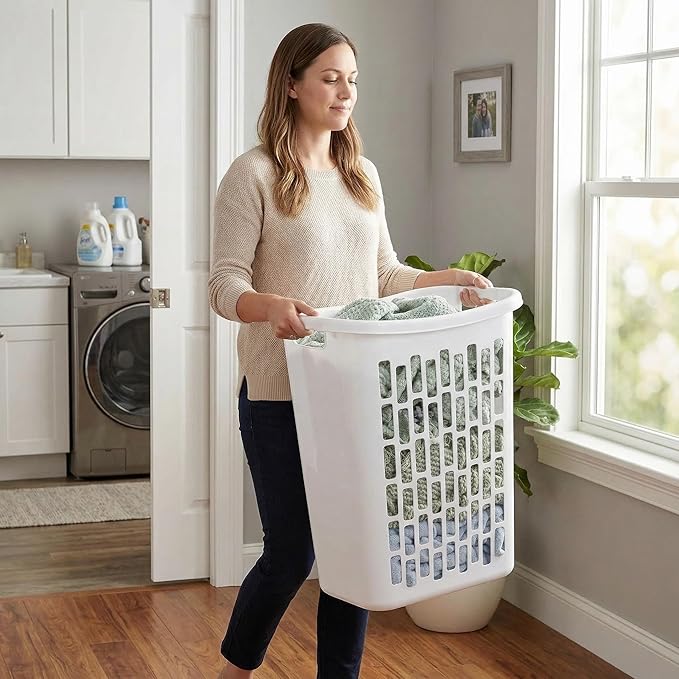 (3-Pack) 1.8 BUSHEL Slim-Iine Open Plastic Laundry Hamper, with Reinforced Handle for Easy Carrying of Clothes, Durable, Suitable for Bedrooms, Laundry Rooms, Bathrooms, White