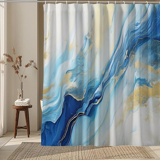 Blue Marbie Shower Curtain Abstract Morden Yellow Ink Texture Fabric Shower Curtains for Bathroom Decor 72x72 Inch