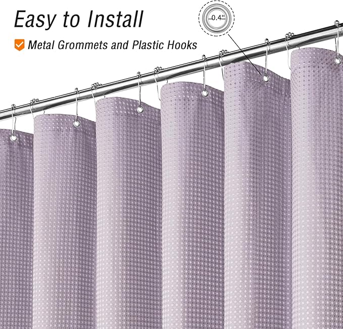 Gibelle Extra Long Shower Curtain 72 x 84, Tall Waffle Weave Textured Fabric Shower Curtain for Bathroom, Water Repellent, Machine Washable, Lavender