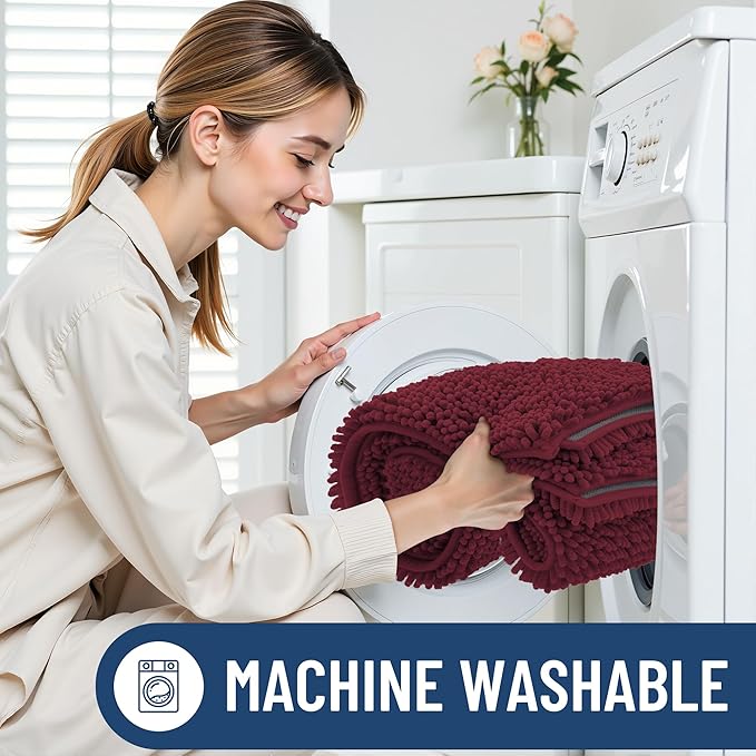 Smiry Luxury Chenille Toilet Rugs U-Shaped 24x24, Soft Absorbent Non-Slip Contour Bathroom Rugs for Toilet, Machine Washable Contoured Bath Mats, Burgundy