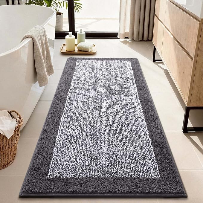 Long Bathroom Runner Rug 2x4 (48''x24''),Non Slip Washable Large Kitchen Rugs Bath Rugs, Soft Absorbent Quick Dry Bath Mats for Shower, Hallway,Laundry, Tub(Grey)