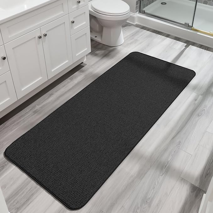 Bath Mat,Ultra Thin Bathroom Runner Rugs,Large Bath Mats for Bathroom,Quick Dry,Non-Slip,Machine Washable,Low Pile,Bath Rug,Shower Outside,Sink,Home Decor Accessories.Black,2'x6'(24x72inch)