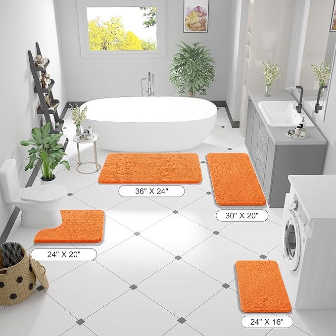 OLANLY Bathroom Rugs 47x20, Extra Soft Absorbent Chenille Bath Rugs, Rubber Backing Quick Dry, Machine Washable Bath Mats for Bathroom Floor, Tub and Shower, Home Decor Accessories, Orange