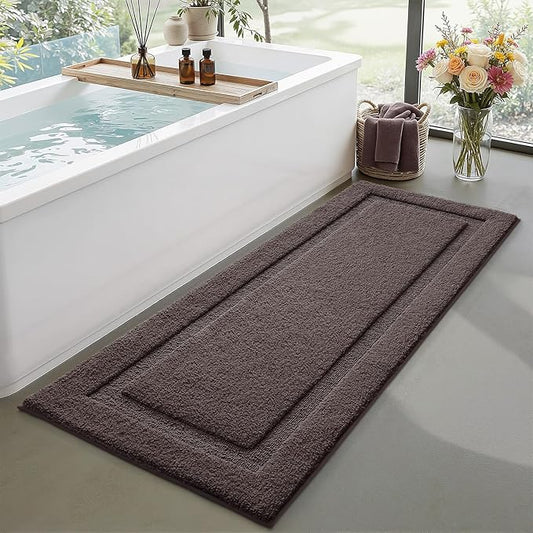 LUMI Extra Large Ultra Soft Bathroom Rugs Non Slip with Rubber Backing, Absorbent Washable Bath Mat Quick Dry, Upgraded Premium Microfiber Plush Carpet for Bathtub and Shower Floor, Brown, 24x60