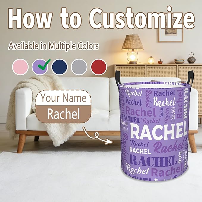 Custom Name Laundry Basket, Personalized Collapsible Laundry Hamper with Name for Bathroom Bedrooms, Customized Dirty Clothes Hamper Storage Basket Gifts for Kids Boys Girls Baby Men Women