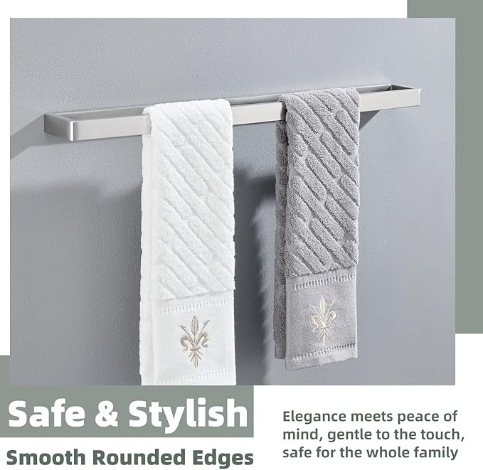 APLusee Square Towel Bar Brushed Nickel, 22.8" 304 Stainless Steel Towel Rack for Bathroom Kitchen Wall Mounted, Rustproof & Heavy Duty Towel Holder