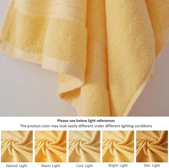 COZYART Yellow Luxury Bath Towel Set, Turkish Cotton Hotel Towel Bulk for Bathroom, Thick Bathroom Set of 6 Pcs with 2 Large Bath Towels, 2 Hand Towels, 2 Washcloths, 650 GSM.