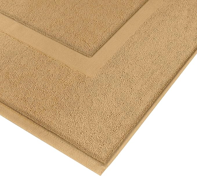Utopia Towels Cotton Banded Rug, Bath Mats, Not a Bathroom Rug, 21 by 34 Inches, 100% Ring Spun Cotton, Highly Absorbent Shower Bathroom Floor Mat, Champagne, 2 Pack