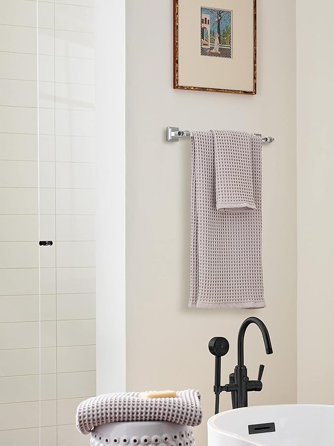Amerock BH36063C26 | Clear/Chrome Towel Bar | 18 in (457 mm) Towel Rack | Glacio | Bathroom Towel Holder | Bathroom Hardware | Bath Accessories
