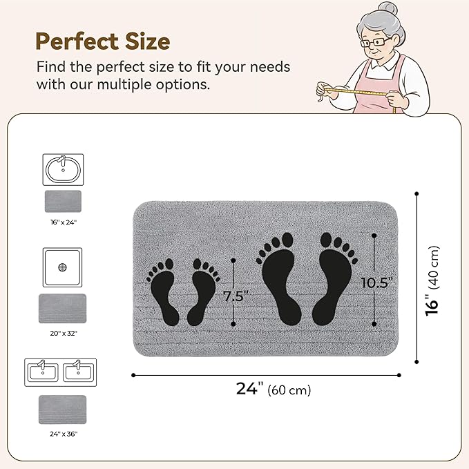 GRANNY SAYS Bathroom Rugs, Bath Mats for Bathroom Non-Slip, Super Soft and Water Absorbent, Microfiber Bath Rugs, Machine Wash Dry, Bath Rugs for Floor, Tub and Shower, 16" x 24" Gray Stripe