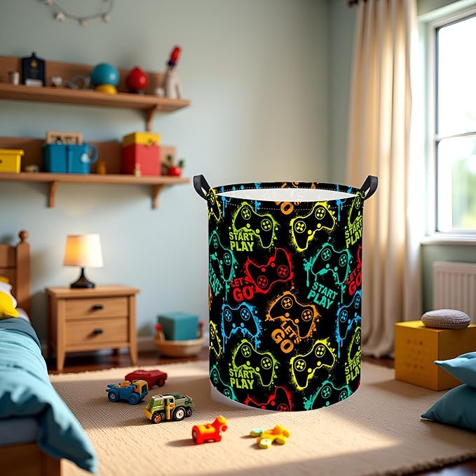 Kids Laundry Basket Baby Hamper Toy Storage Bin for Boys Room Decor Baby Nursery Hamper Gift Baskets for Bedroom Bathroom(Game)