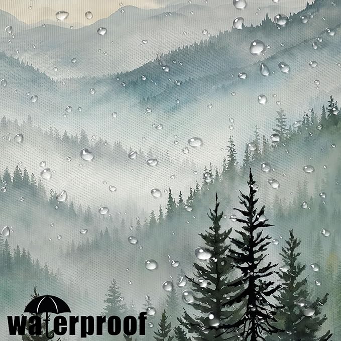 Accnicc Forest Mountain Shower Curtain Dark Green Nature Misty Pine Tree Shower Curtains for Bathroom Foggy Rustic Woodland Decorative Waterproof Fabric Bath Curtain Decor 72×78 Inches