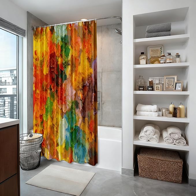 Shrahala Colorful Abstract Paint Decorative Shower Curtain, Multicolor Modern Artist Bathroom Décor Polyester Fiber Waterproof with Plastic Rings for Shower Stall Bathtubs 72 X 72 in