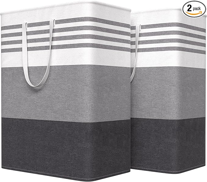 WOWBOX 2 Pack Laundry Hampers Baskets, Freestanding Dirty Clothes Hampers with Reinforced Handles & Cross Stitch & Waterproof Coating, for Laundry Bedroom Bathroom, 2 x 125L